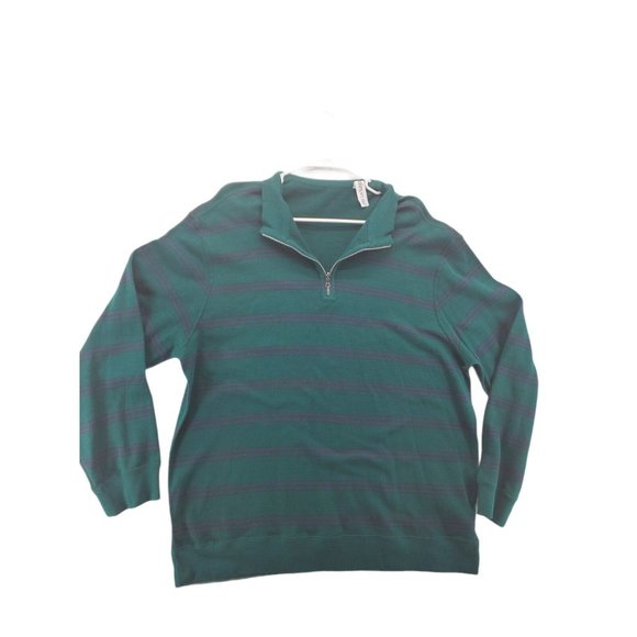 CHAPS Sweater Men's Long Sleeve Striped 1/4 Zip Pullover Emerald Green 2XL - Picture 1 of 6